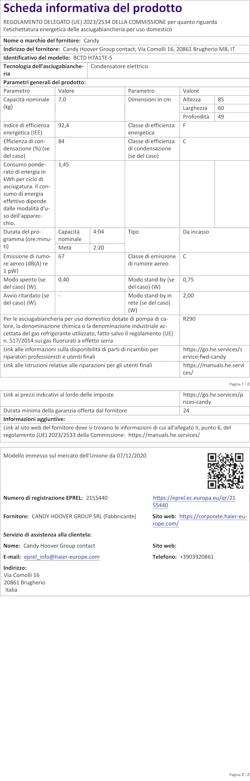 Kit Cerniera Porta Per Asciugatrice Candy CBTDH7A1TE E Lavatrici Integrate – 43013964