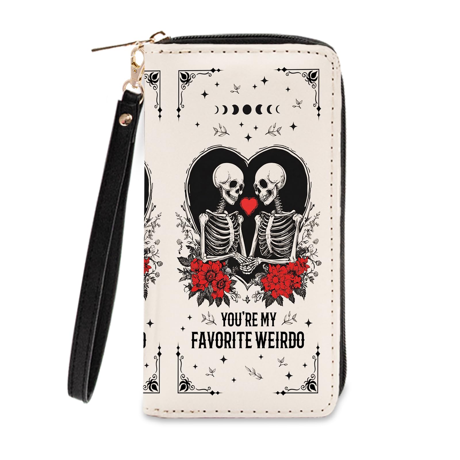 Gothic Romance Skull Wallets for Women - Slim PU Leather Womens Wallet with Cash Zipper Coin Purse, Small Credit Card Holder Travel Wallet, Wristlet
