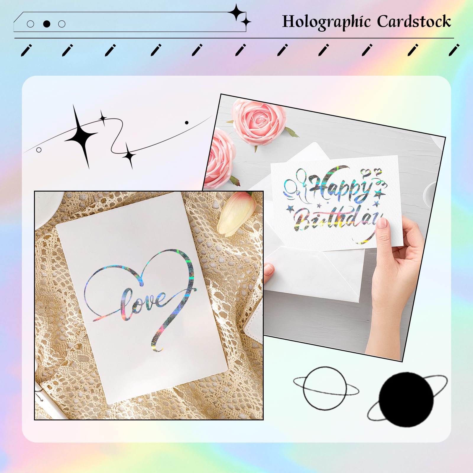 24 arkusze kartonu holograficznego, 21,5 x 28 cm, 250 g/m², 6 mieszanych stylów, metaliczny karton, błyszczący, opalizujący papier lustrzany, gruba folia do scrapbookingu, tworzenia kart, rękodzieła