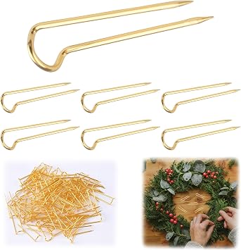 200Pcs Floral Pins, Double Blocking U-Pins Garden Pegs U Shaped Fork Pin for Christmas Wreaths Fabric Sewing Jewelry Display Craft DIY PlantsGolden