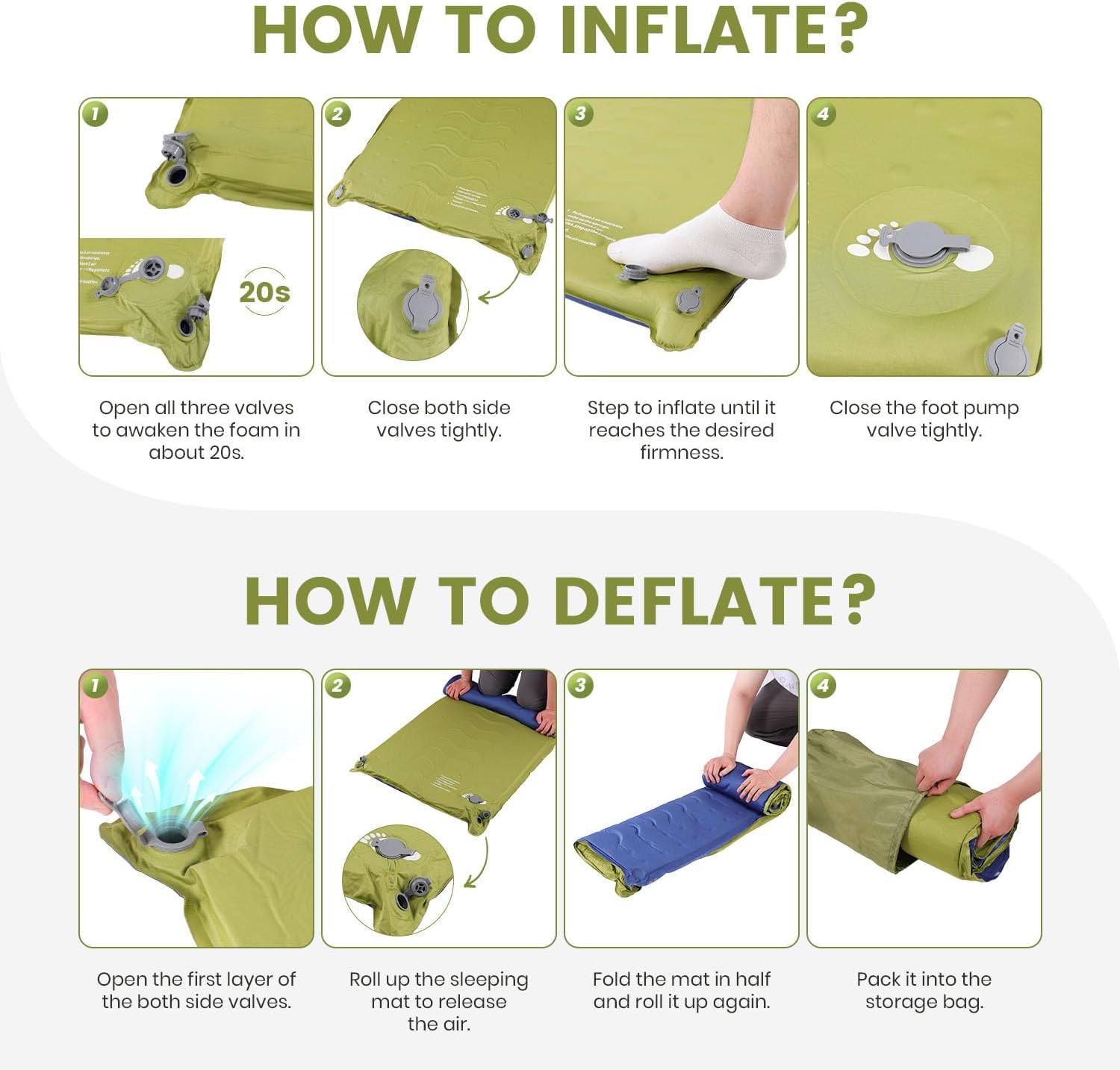 TOBTOS Self Inflating Sleeping Pad, 2" Thick Foam Camping Mattress