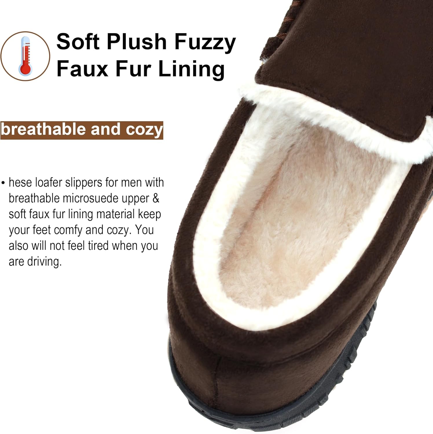 FLYFUPPY Mens Moccasin Slippers Memory Foam Slippers Warm Plush Fluffy Indoor/Outdoor House Shoes - Image 4