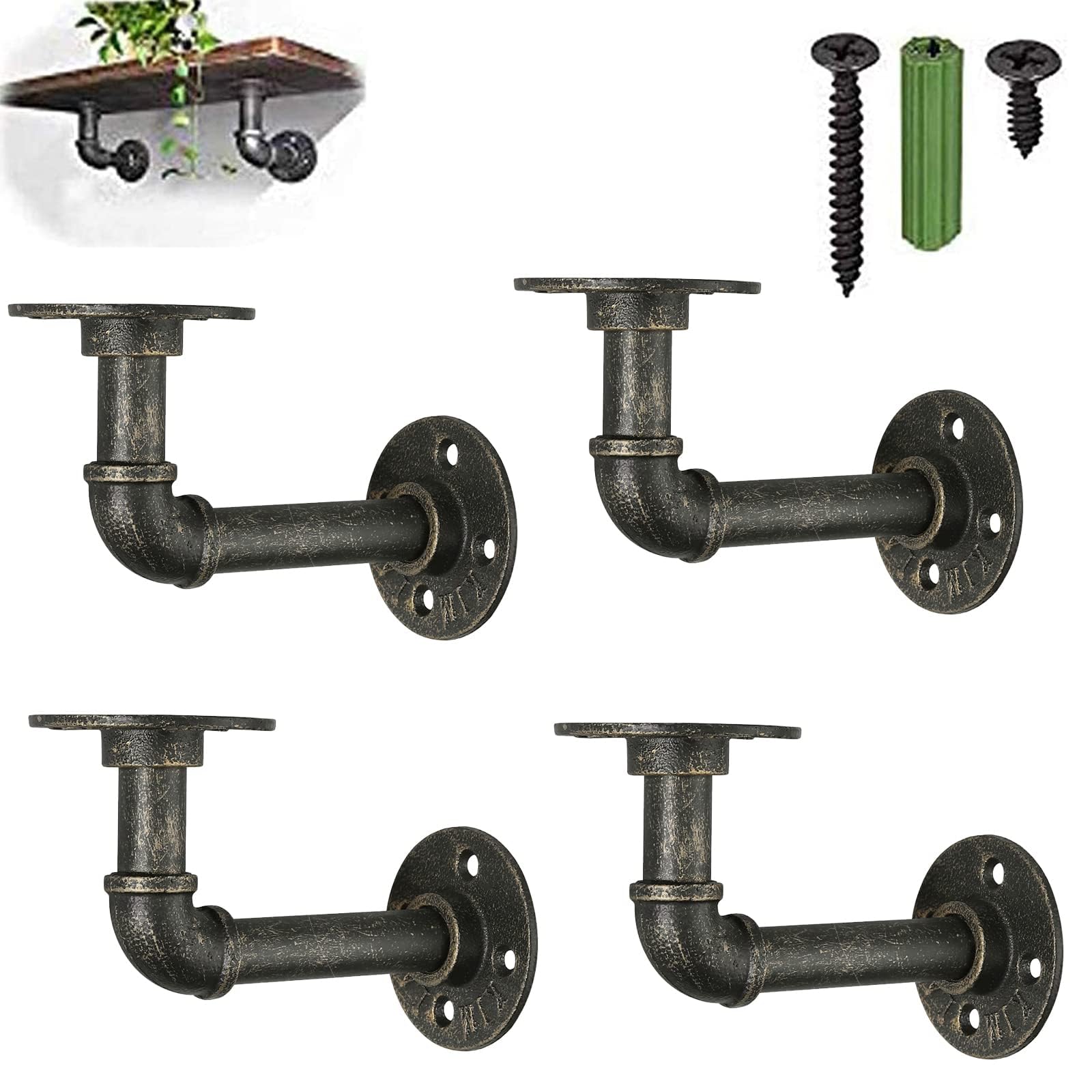 eSynic4Pcs Pipe Shelf Bracket Pipe Rack Brackets Industrial Shelf for Book Shelf Rustic Floating Shelves Brackets Plumbing Pipe Rack Brackets for Scaffold Board (15 * 8cm)