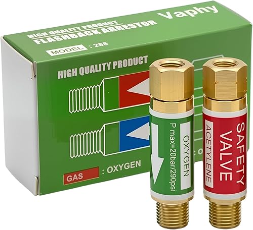 Juego de Válvulas Antirretorno de VAPHY para Oxígeno y Acetileno, Regulador de Extremo con Rosca de 9/16-18, Tamaño B