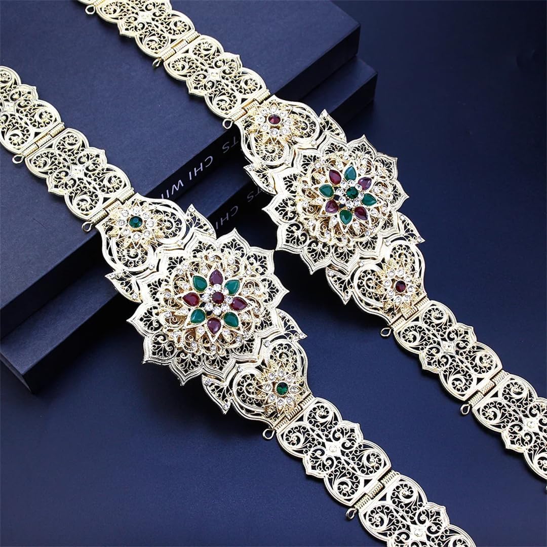 Women’S Chic Morocco Caftan Belt With Crystal Waist Chain For Arabic Bride And Body Jewelry
