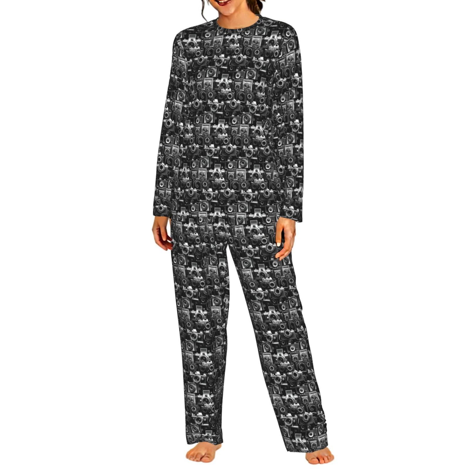 Camera Collection Stampa Donna Manica Lunga Pigiama Abbinamento Quotidiano Confortevole Loungewear Abiti Da Notte