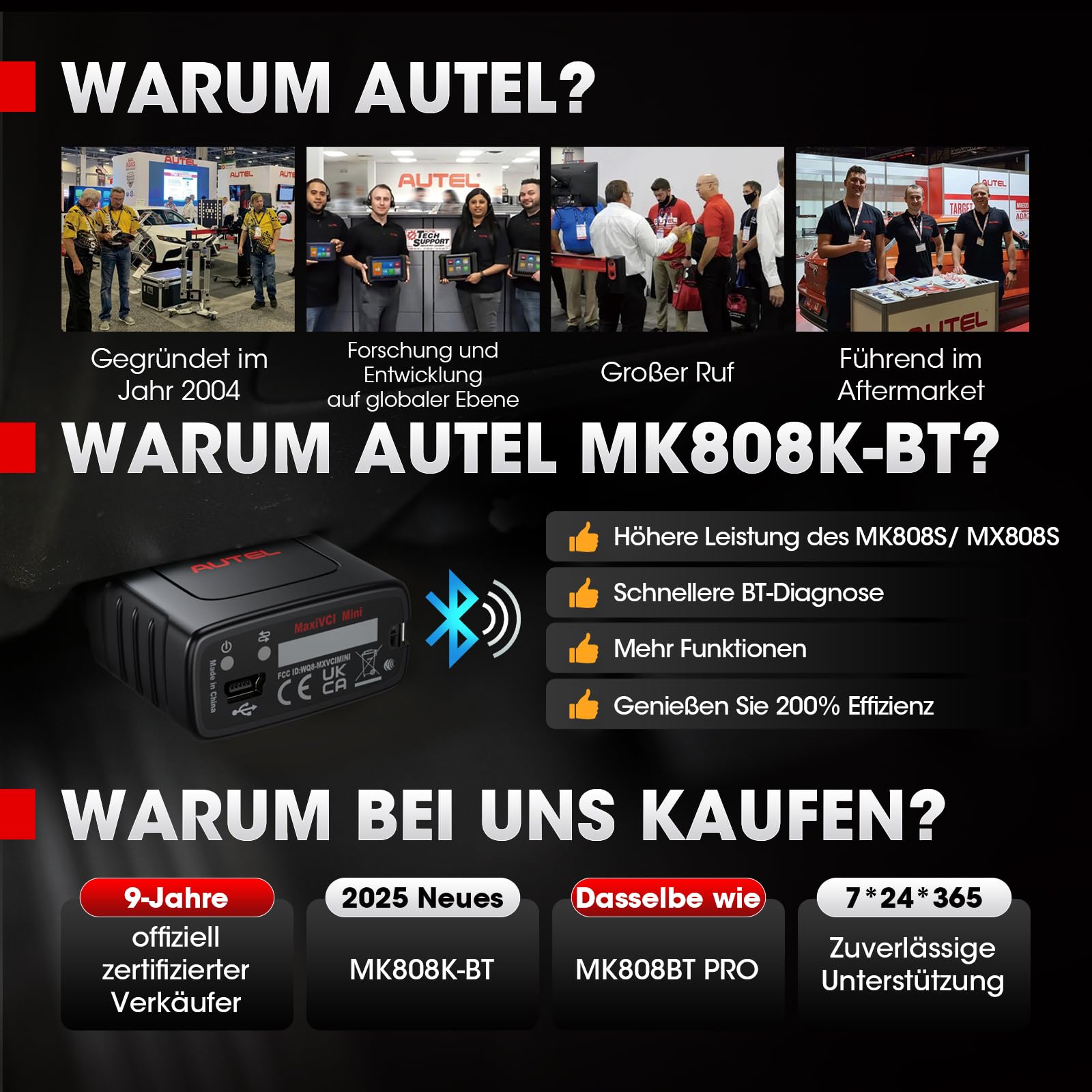 Autel MaxiCOM MK808K-BT OBD2 Diagnosegerät Gleich wie MK808BT Pro 2024 Bidirektionaler Aufstockung des MK808S MX808S, BT Ver. von MX900, Aktiver Test, 28+ Dienst, Alle System Scan-Tool, Batterie Test
