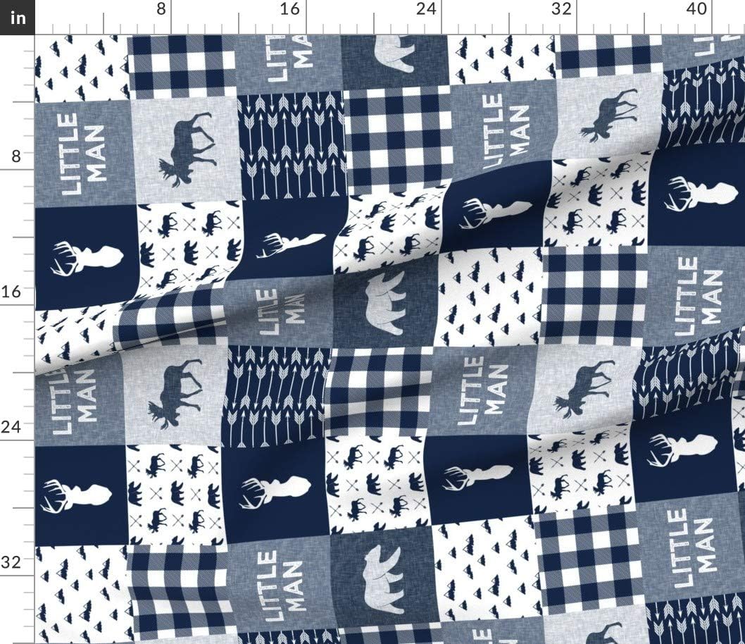 Spoonflower Fabric - Little Man Patchwork Navy Woodland Trendy Moose Bear Printed on Petal Signature Cotton Fabric by The Yard - Sewing Quilting Apparel Crafts Decor