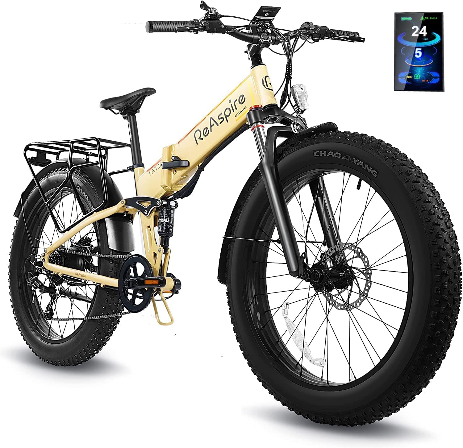 FIOTAS ReAspire Electric Bike Adults 750W Motor 28 MPH 40 Miles Folding Ebike for 48V/14Ah Battery, E Bikes Foldable Mountain Beach Electric Bicycle Dual Shock Absorbers Shimano 8-Speed