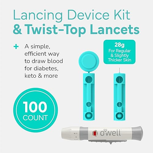 Miniatura 9 de OWell Kit de dispositivo de punción + 100 lancetas estériles O'WELL Twist Top, calibre 33 (para pieles más delgadas)