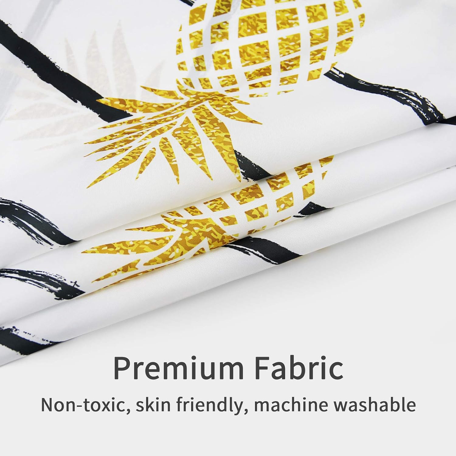 MitoVilla Gold Pineapple Shower Curtain with Black Striped Pattern Bathroom Decor, Summer Tropical Fruit with Brush Lines Bathroom Accessories, Pineapple Gifts for Men and Women, Kids Girls, 72W x 78L
