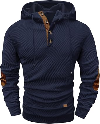 Ryehack Mens Hoodies Pullover Casual Long Sleeve Stand Collar Button Pullover Sweatshirts Color Block Pullover