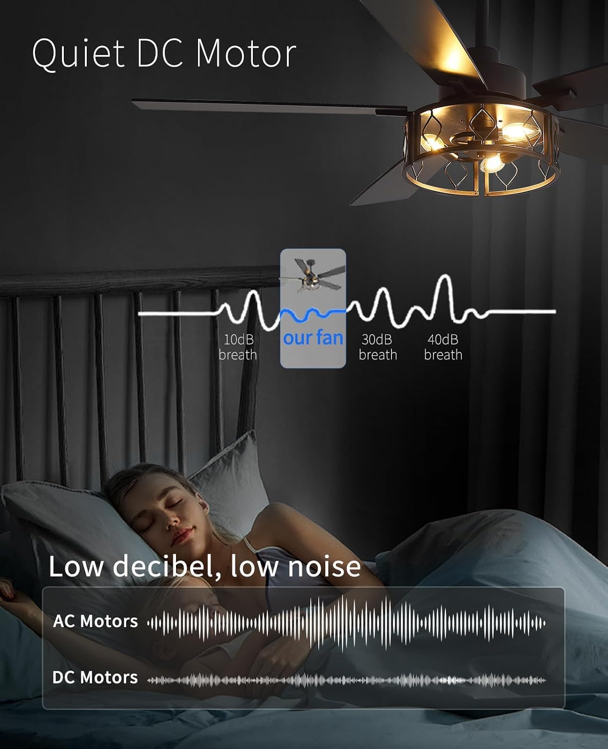 FELCO 52" Ceiling Fan with Lights and Remote, Modern Farmhouse Fan with Black/Walnut Blades,Reversible Quiet DC Motor, 6-Speed Airflow, E12 Base, Downrod Mount for Living Room Bedroom Covered Outdoor