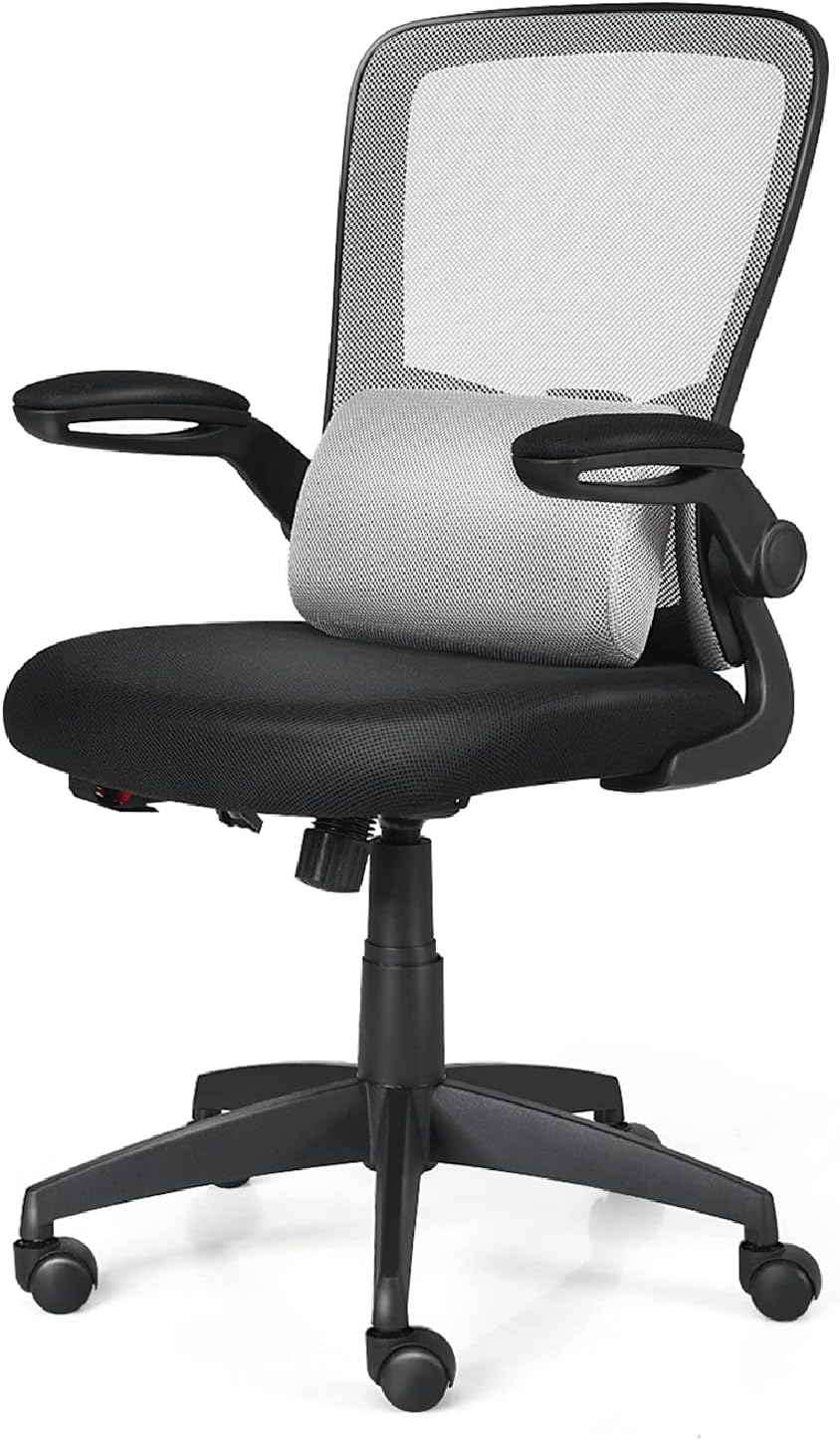 CASART Mesh Office Chair, Heigh Adjustable Swivel Desk Chair with Lumbar Support, Armrest & Tension Control, Rolling Computer Study Chair for Home Office (Grey)