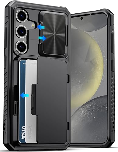 ATATOO Funda tipo cartera para Samsung Galaxy S24, tarjetero integrado (almacena 4-5 tarjetas) y cubierta deslizante para cámara y soporte,