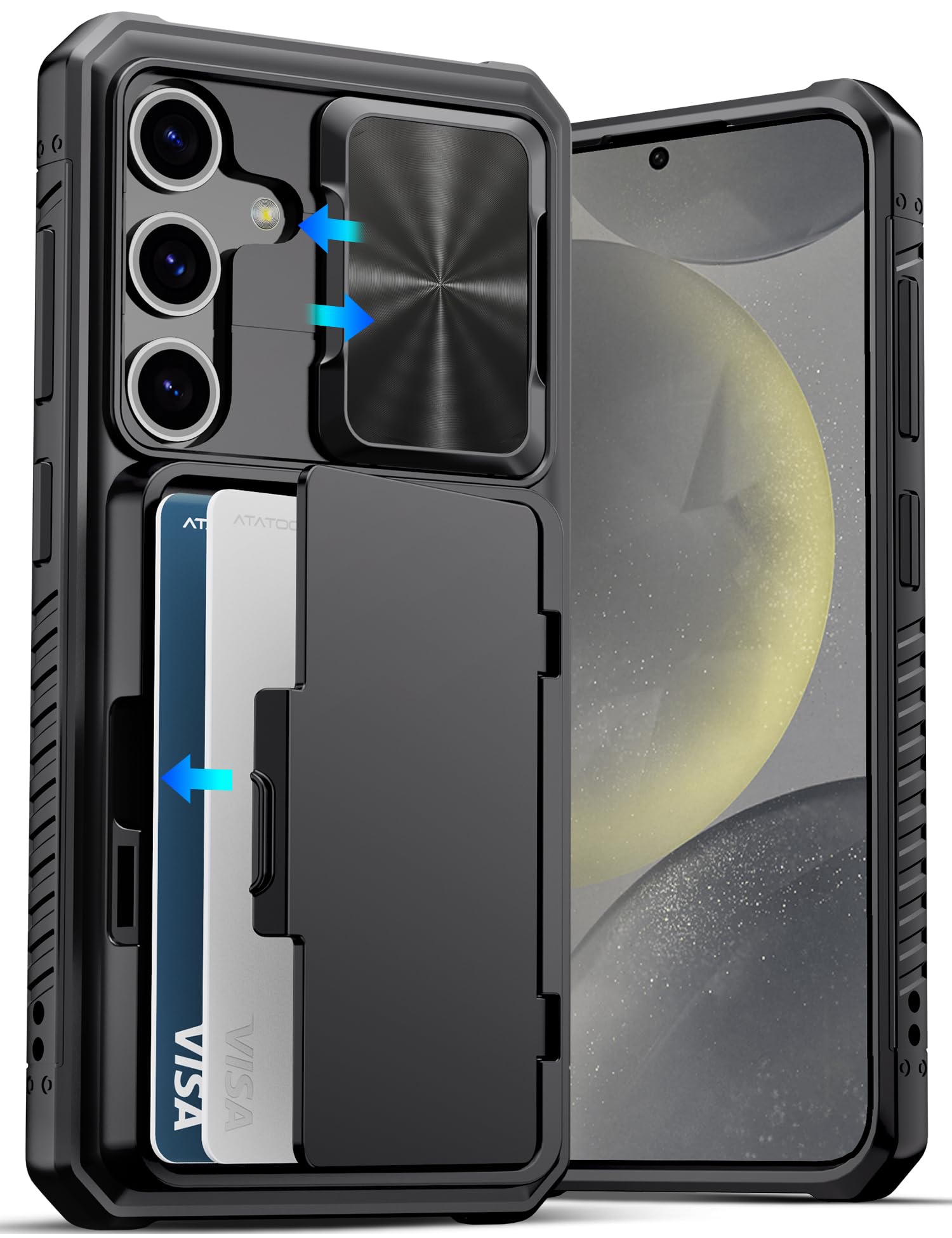ATATOO for Samsung Galaxy S24 Case Wallet, Built-in Card Holder(Store 4-5 Cards) & Slide Camera Cover & Kickstand, Military Grade Protection, Rugged