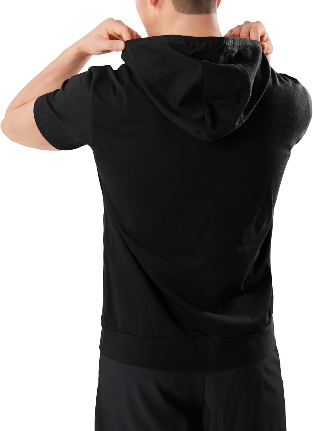 Ohoo Mens Comfortable Zip Up Hoodie Short Sleeve Lightweight Thin 100% Cotton Double Slide Zipper Jacket