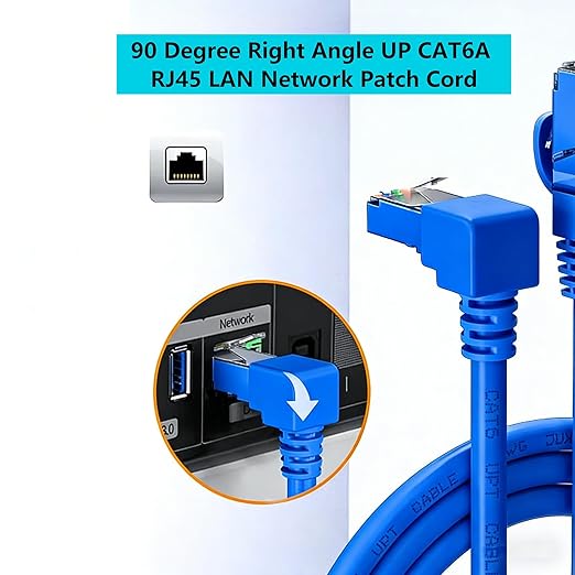 Cable Ethernet Cat6A 90° 6.4 pies SFTP RJ45 10Gbps 600MHz 2 unidades miniatura 2
