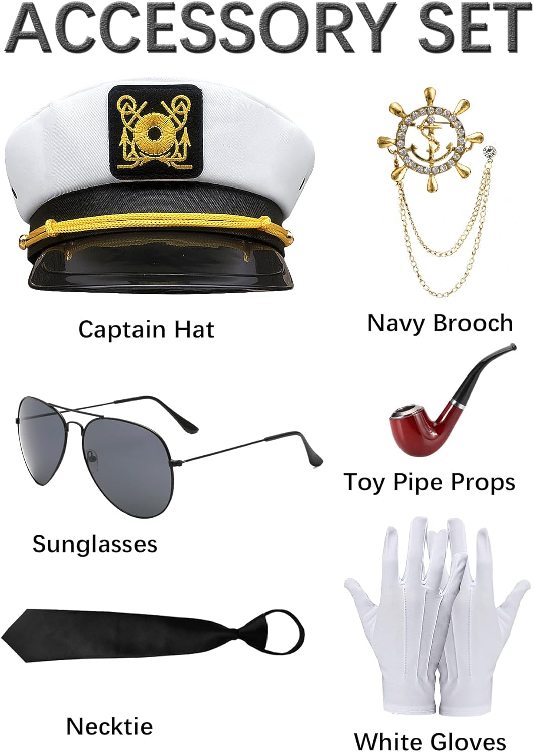 Mprocen Men's Yacht Captain Sailor Costume 7PCS Adult Navy Shirt Hat Aviator Sunglasses Accessories Set Funny Party Cosplay - Image 2