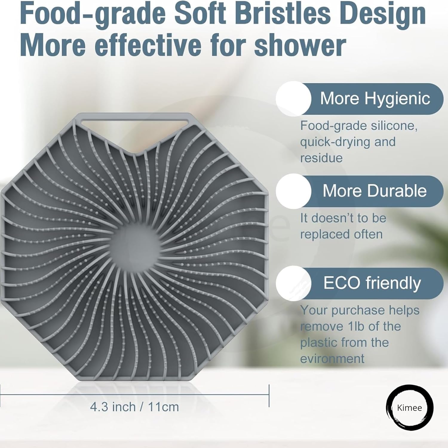 Kimee Exfoliating Silicone Body Brush Scrubber 2 in 1 Silicone Shower Brush Natural Bristle Massager Bath Sponge Gentle Scrub Skin Exfoliation For Face and Body Massage Nubs Improve Blood Circulation