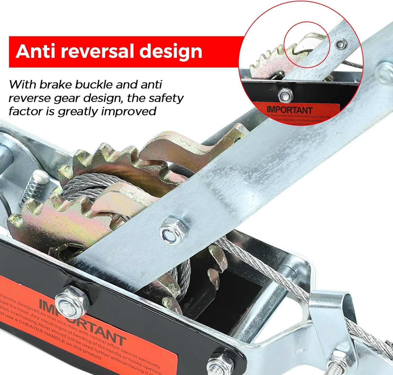 1 Ton Heavy Duty 2 Hook Steel Cable Dual Gear Power Ratchet Come Along Puller Tool,Automotive Hoist Cable Puller,Hoist Winch Cable Stretcher Lift