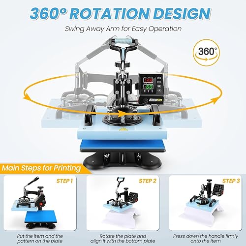 Miniatura 5 de WHUBEFY Prensa de calor, máquina de prensa de camisas de 12 x 10, máquina de prensa de calor digital preciso con control LCD, máquina de