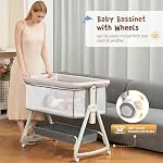Baby Bassinet, Bedside Sleeper for Baby with Wheels and Storage Basket,All Mesh Portable Bassinet for Newborn,6 Height Adjustable Easy to Assemble Bedside Crib (Upgrade Grey)
