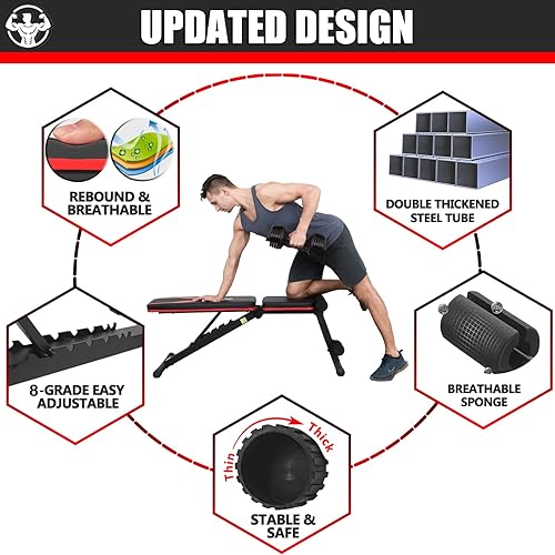 Miniatura 5 de KOMSURF Banco de pesas, banco de entrenamiento ajustable, banco de ejercicios para gimnasio en casa, equipo plegable, sistema de gimnasio corporal,