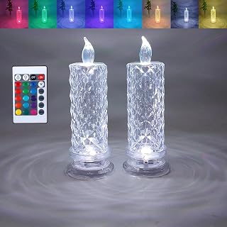 Rose Shadow LED Crystal Candle Lights, Rechargeable Operation, Candle Flickering, Electric Decorative Column and Remote Control Touch,Christmas Decorations(2pcs)