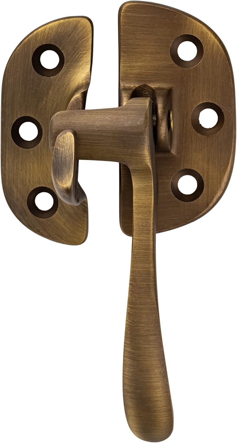 Antique Cast Brass Offset Right Ice Box Door Lever Latch and Catch | Antique Cabinet, Vintage Cupboard Reproduction Hardware | UA-125-ILAB