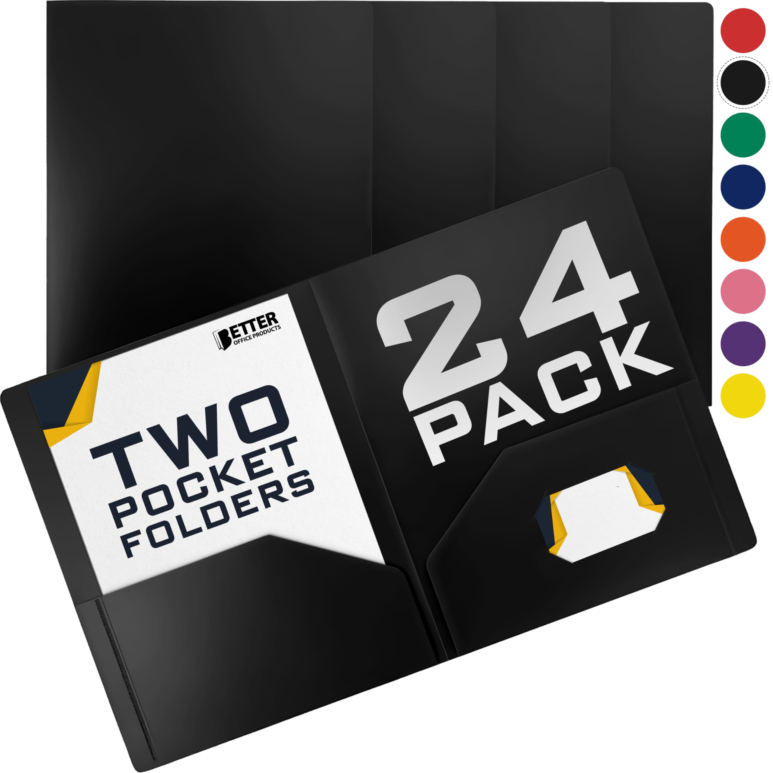 Better Office Products Heavyweight Plastic 2 Pocket Portfolio Folder, Letter Size Poly Folders by, 24 Pack (Black)
