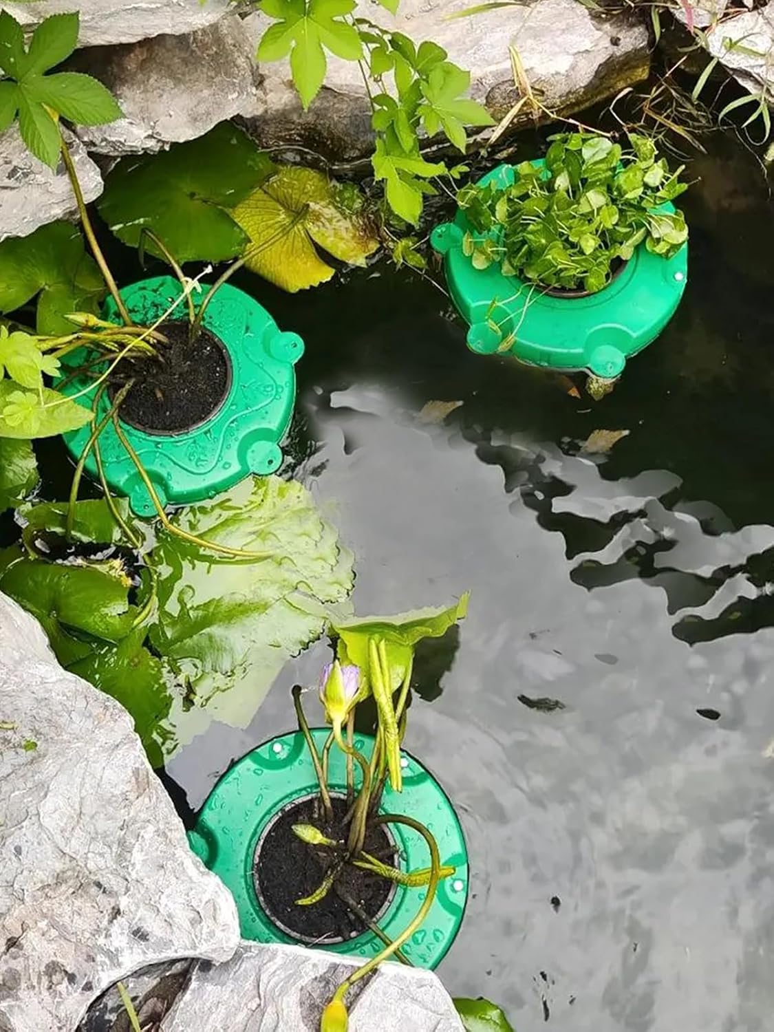 RISEON Set of 2 Aquaponics Floating Island Pond Planter Basket Kit - Hydroponic Island Water Gardens Floating Buoyant Aquatic Pots