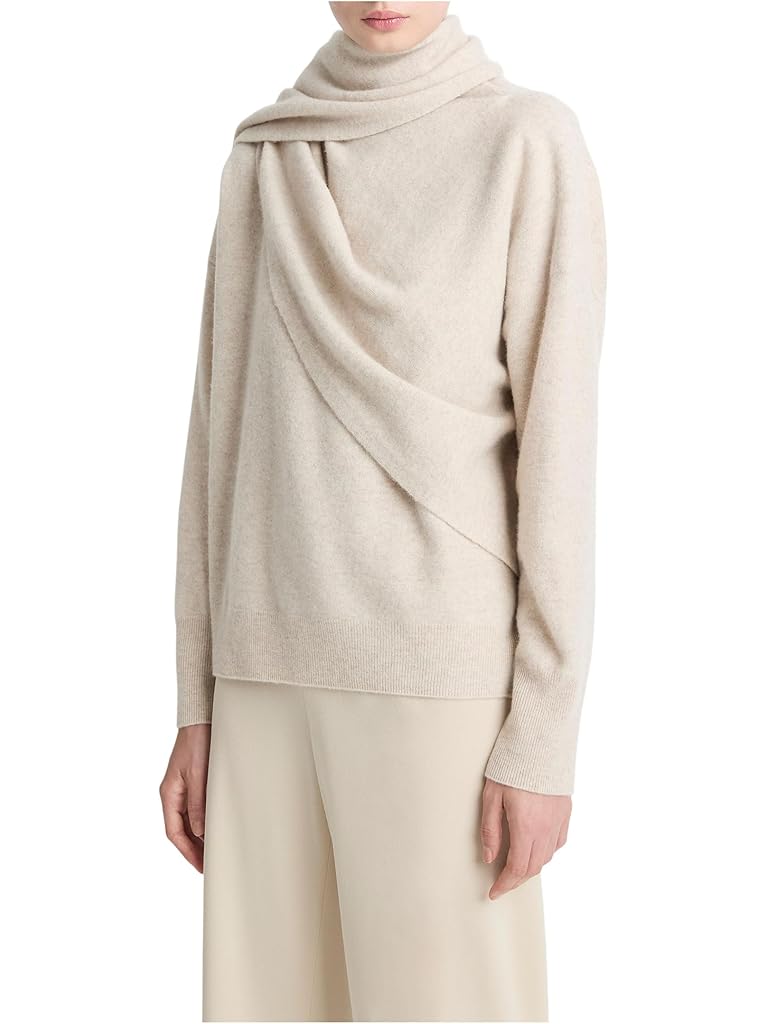 White Vince Draped Crew Neck Sweater