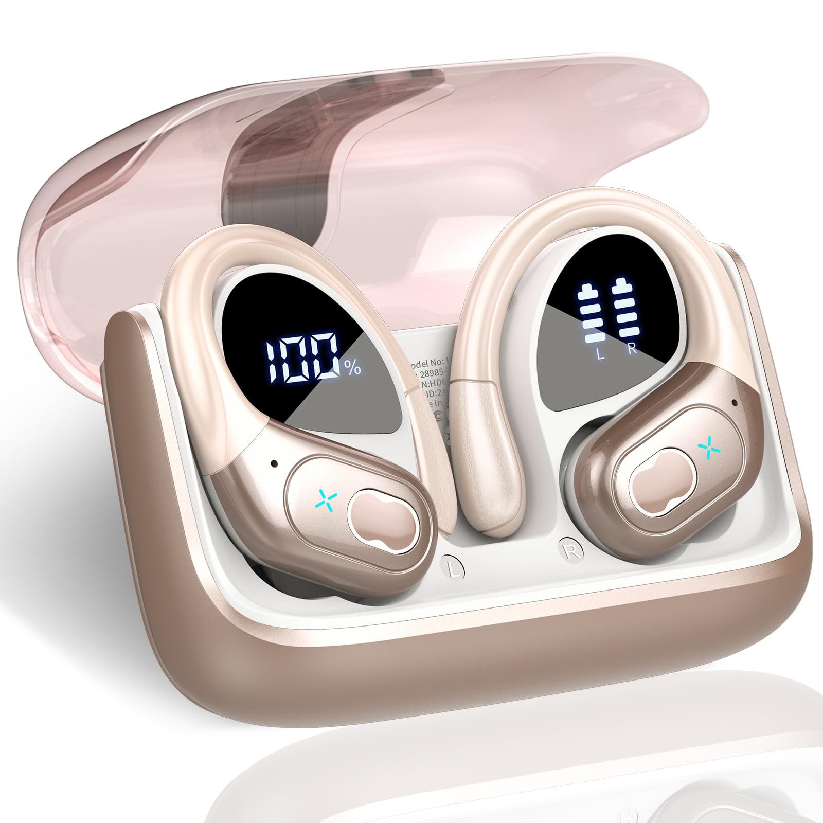 STECEi AI Kopfhörer Übersetzer, 3-in-1Bluetooth 5.4 Echtzeit Sprachübersetzer Kopfhörer 164 Sprachen mit App, 75Std Übersetzer Ohrhörer mit Ohrhaken und ENC Mic, 6 Übersetzungsmodi für Business, Rosa