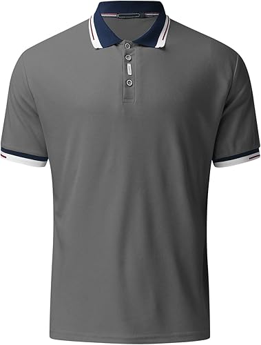 Camisa polo de 3 botones para hombre, manga corta, absorbe la humedad, polo de golf, camiseta atlética con cuello