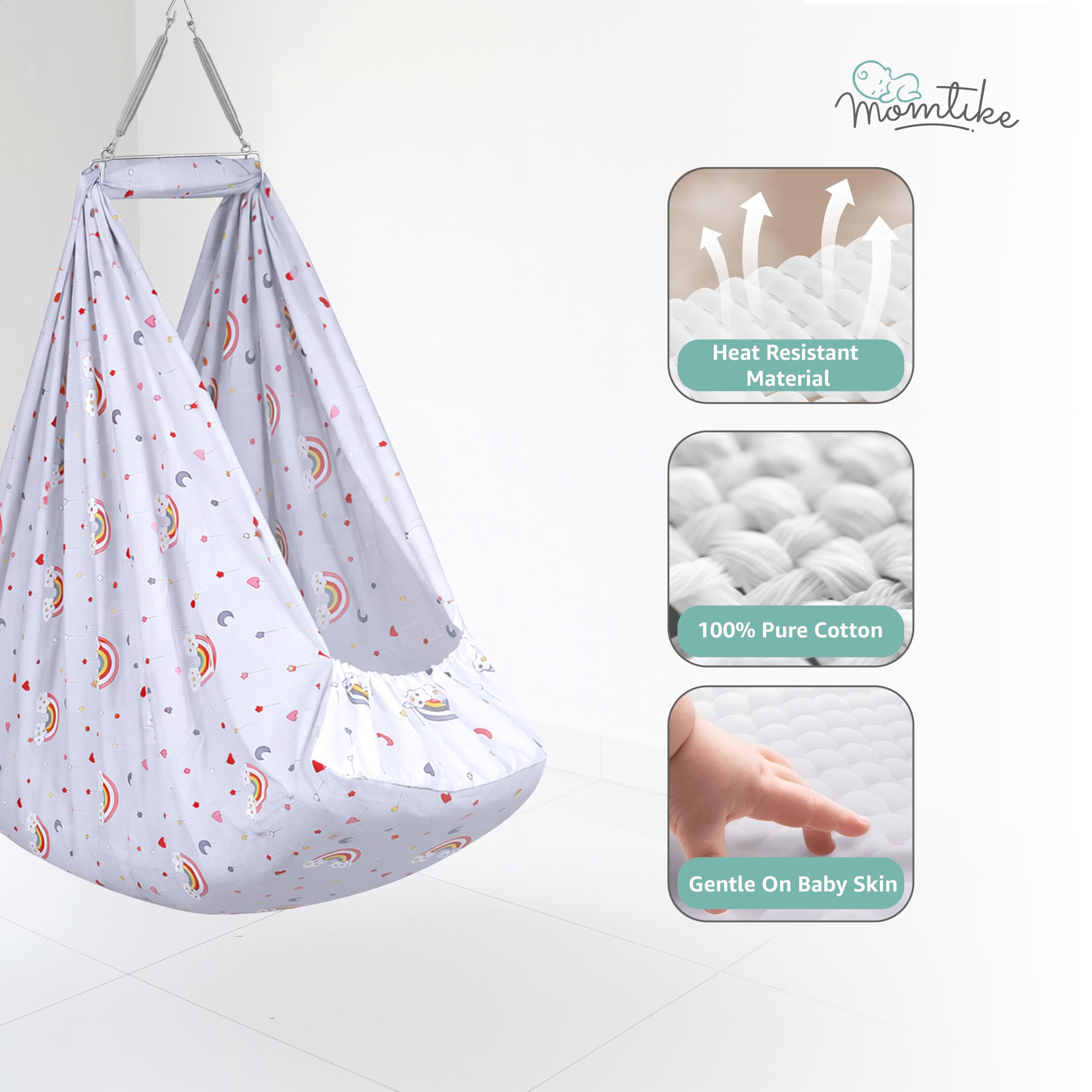 Momtike Baby Cradle̞, Foldable Window Hanger | Hanger Spring, Mosquito Net & Pad with Insert Pocket, Jhoola, Thottil, Joli, Jokali, Onjal (Ash Grey) 1