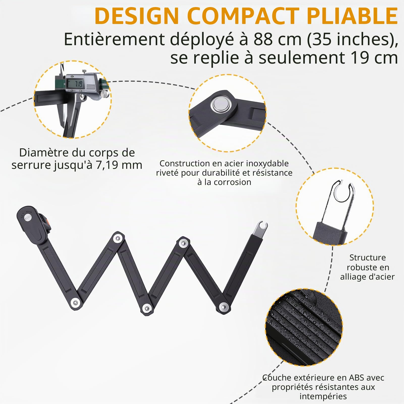 Antivol pliable pour vélo, antivol haute sécurité à combinaison à 4 chiffres, antivol pliable compact avec support de fixation pour vélos, scooters et motos