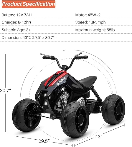 Miniatura 7 de Kidzone Juguete de paseo para niños de 12 V con batería ATV de 12 V motor eléctrico de 45 W bicicleta cuádruple de 2 velocidades con neumáticos de
