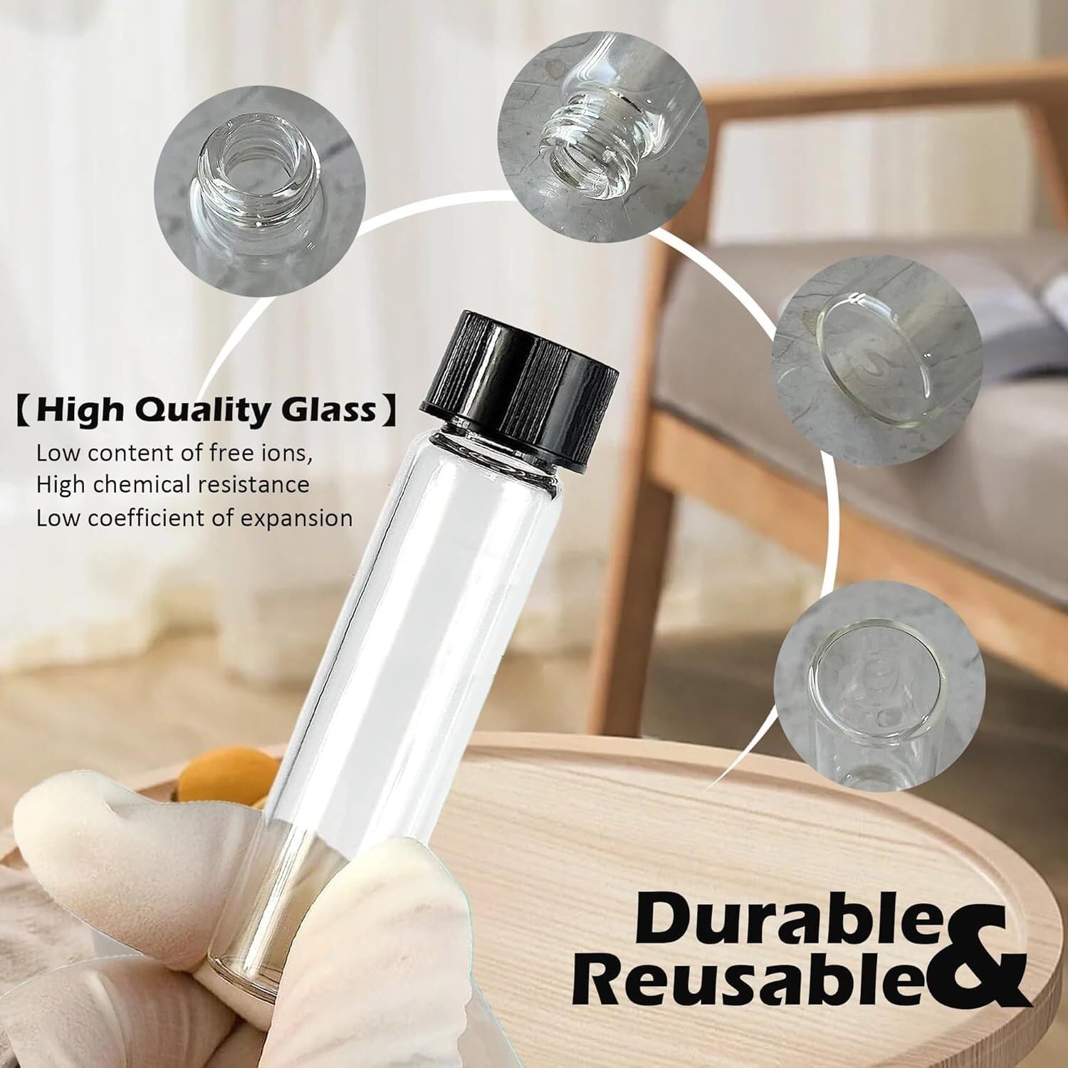 Set de 25 Frascos de Vidrio para Muestras 5–10ml con Tapa de Rosca Botellas de Reactivos de Boca Ancha Transparentes y Ámbar(Clear,60ml(27 * 140))