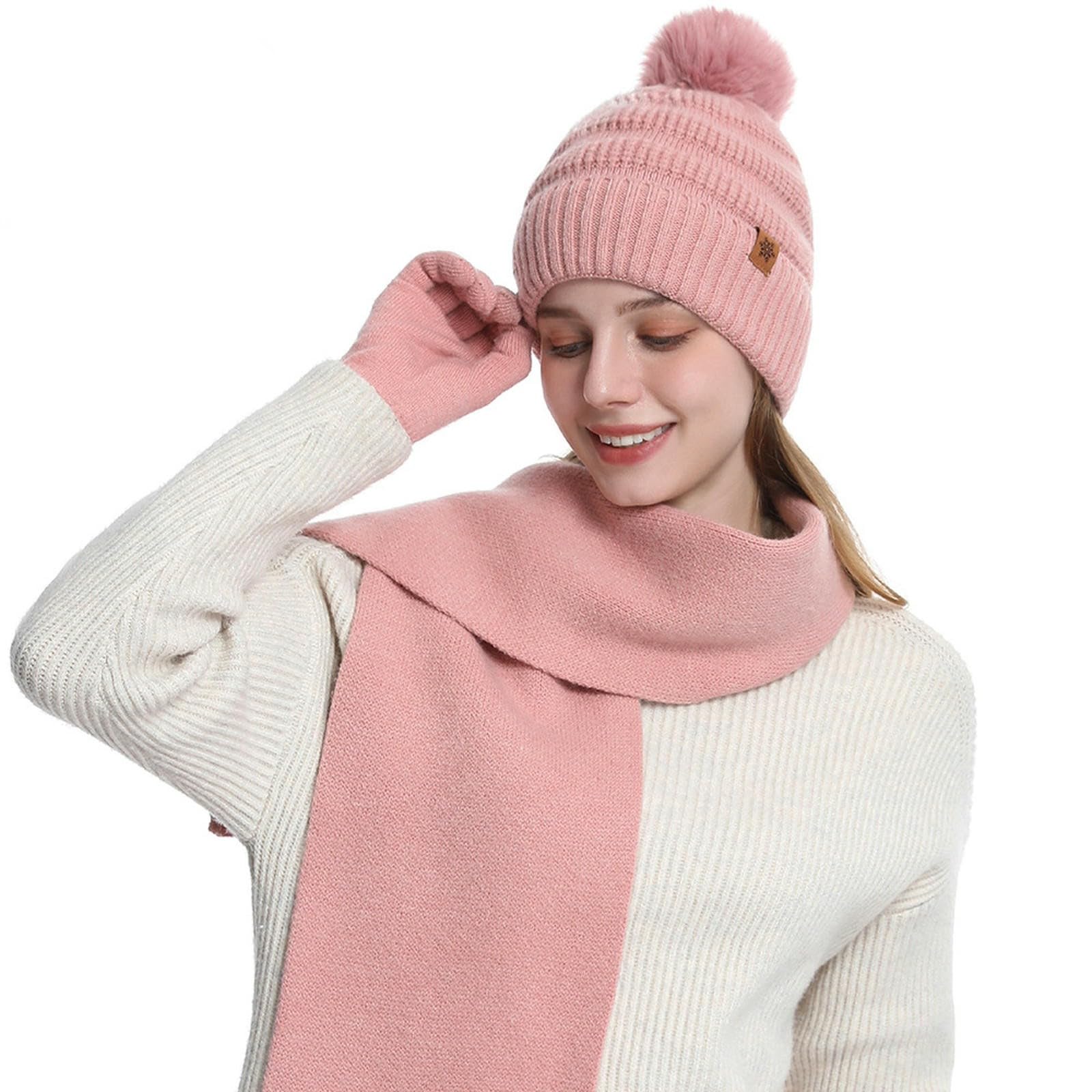 Set Cappello Sciarpa Guanti Invernali Cappello, E Lavorati A Maglia Autunno Inverno - Tinta Unita Calda Doppio Strato-Completo Tre Pezzi Nero