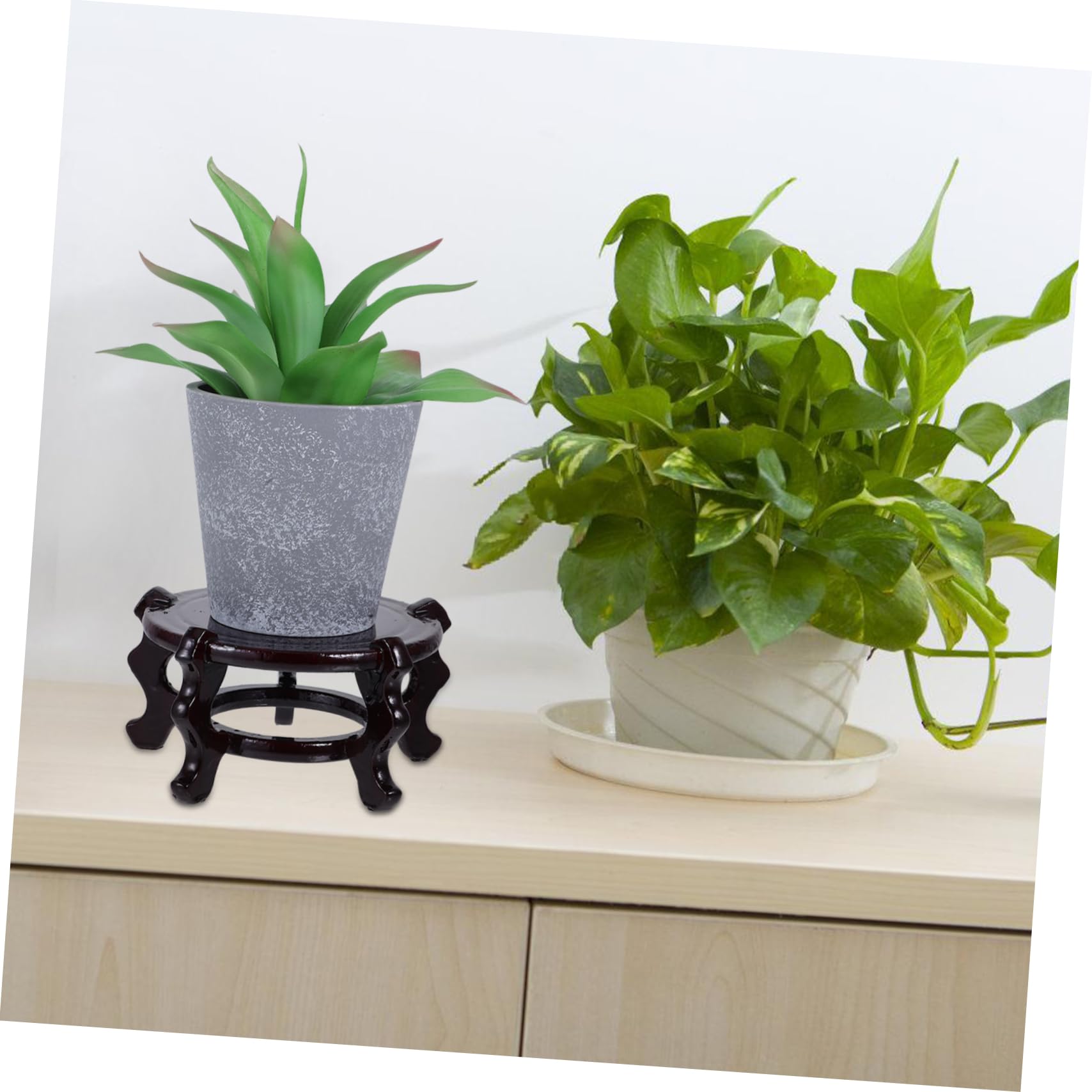 Soporte de Madera Redondo para Macetas 2piezas Diseño Creativo y Soporte Resistente Adecuado para Interior y Cualquier Rincón del Hogar