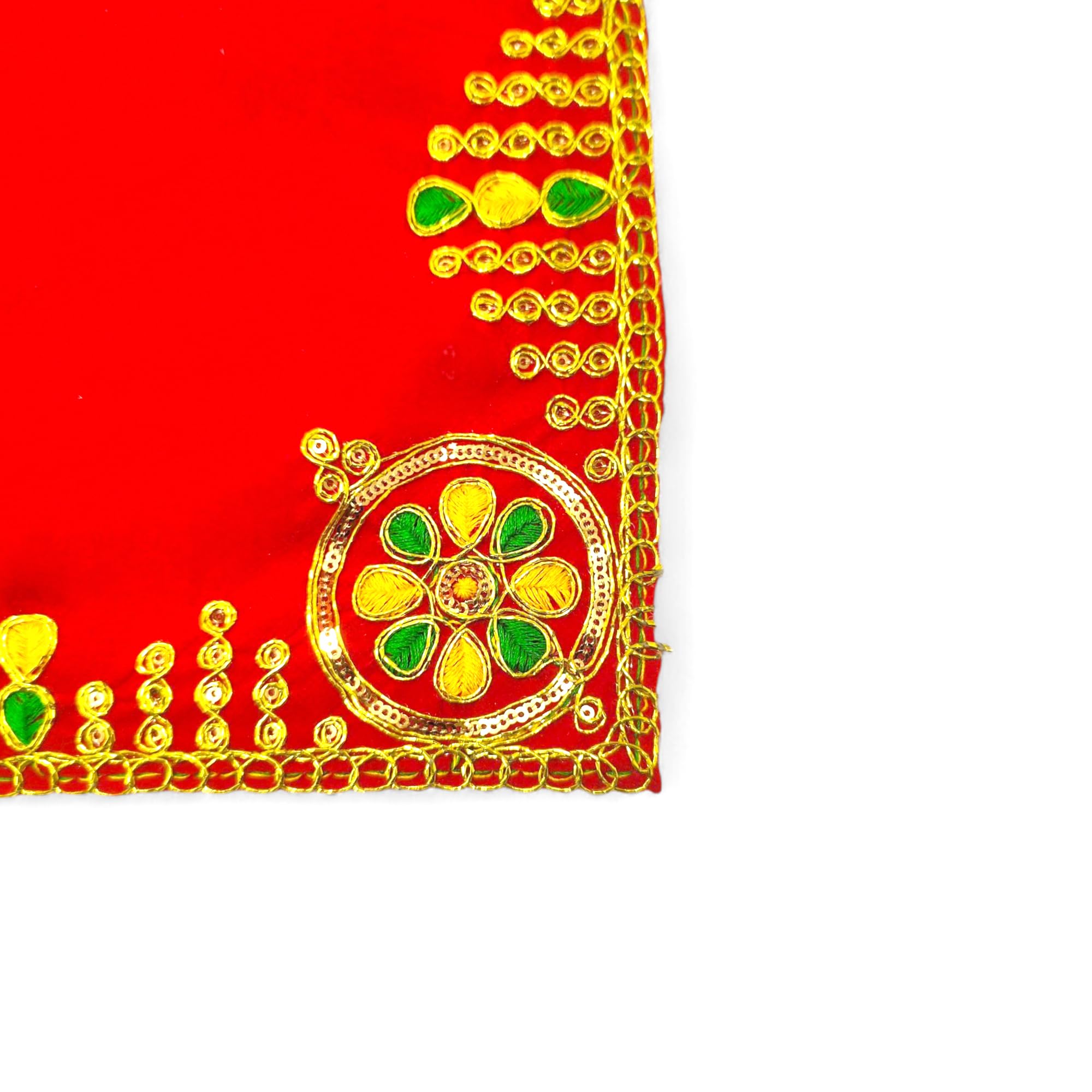 Achleshwar Designer Velvet Embroidered Pooja Aasan Cloth 8x10 inch RED | Chowki Aasan for God Idol | Mandir Table Altar Cover for Temple, Puja Shelf, Diwali Decoration Pack 0f 1 4