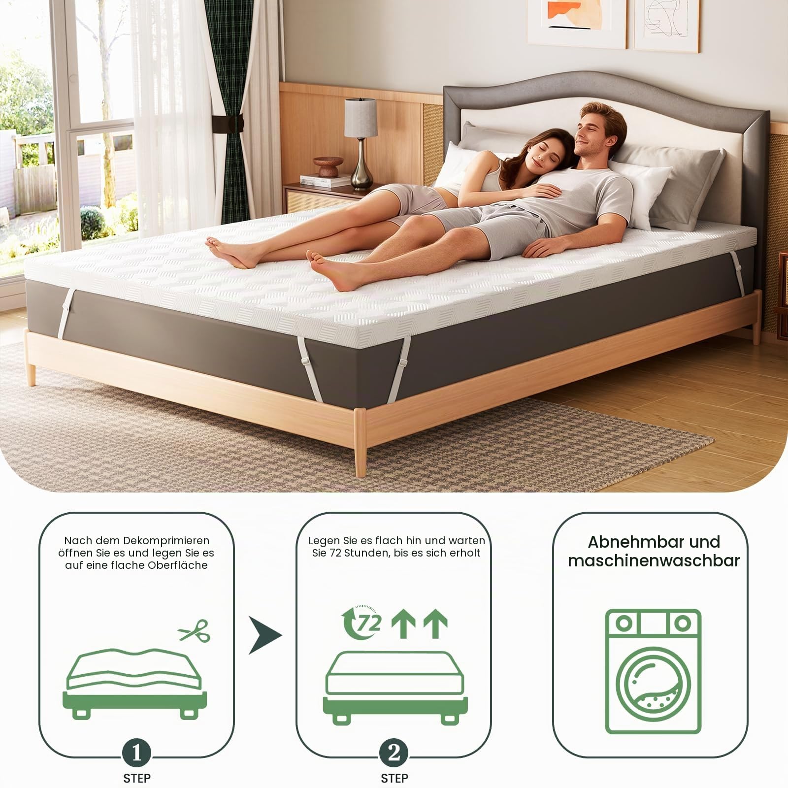 Matratzen Topper 160x190cm 7.5cm Höhe mit Gelschaum & Komfortschaum | Matratzentopper, Topper für Boxspringbett & Schlafsofa, Mattress Topper mit rutschfester Unterseite & waschbarem Bezug