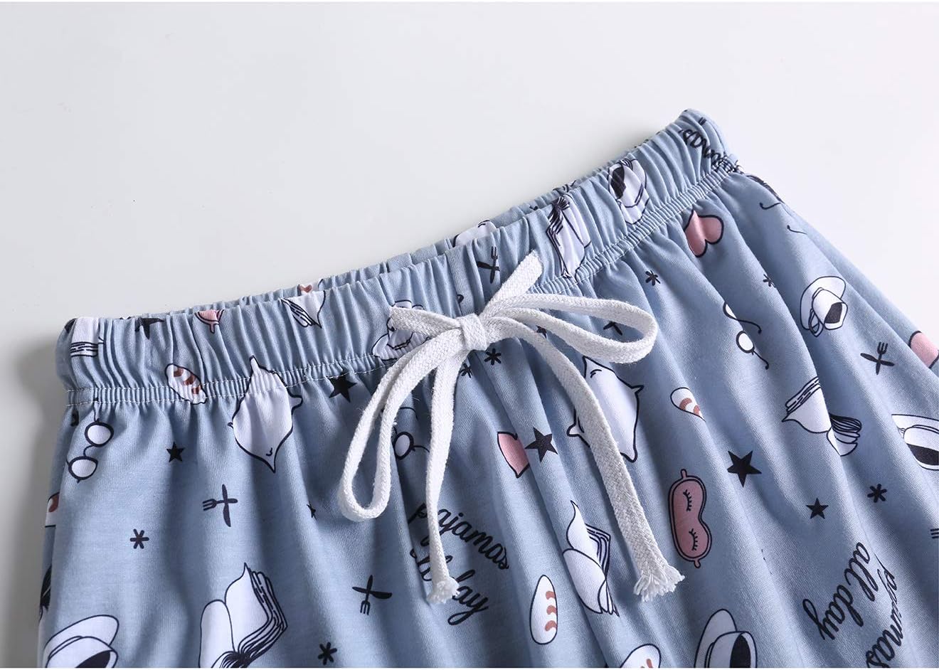 VENTELAN Pajama Set For Women Cute PJS Summer Short Sleeve Shorts Sleepwear - Image 4