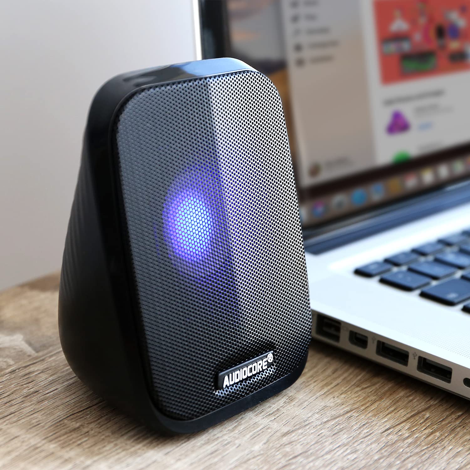 Audiocore AC835 2.0 głośnik stereo z oświetleniem LED do komputera, laptopa, smartfona, 2 x 3 W, RMS USB AUX, kompaktowy