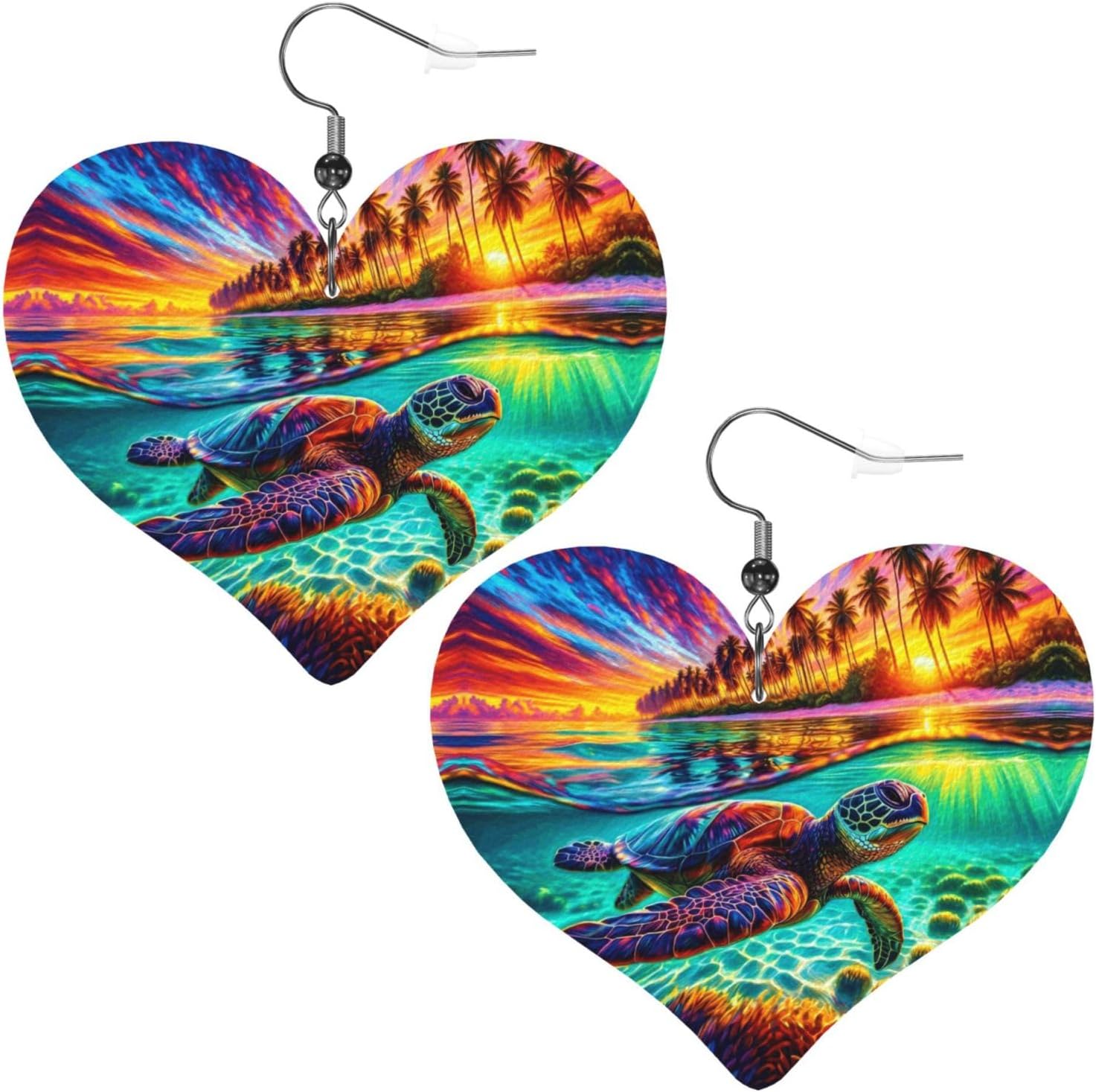 Colorful Sunset Sea Turtle Earrings for Women
