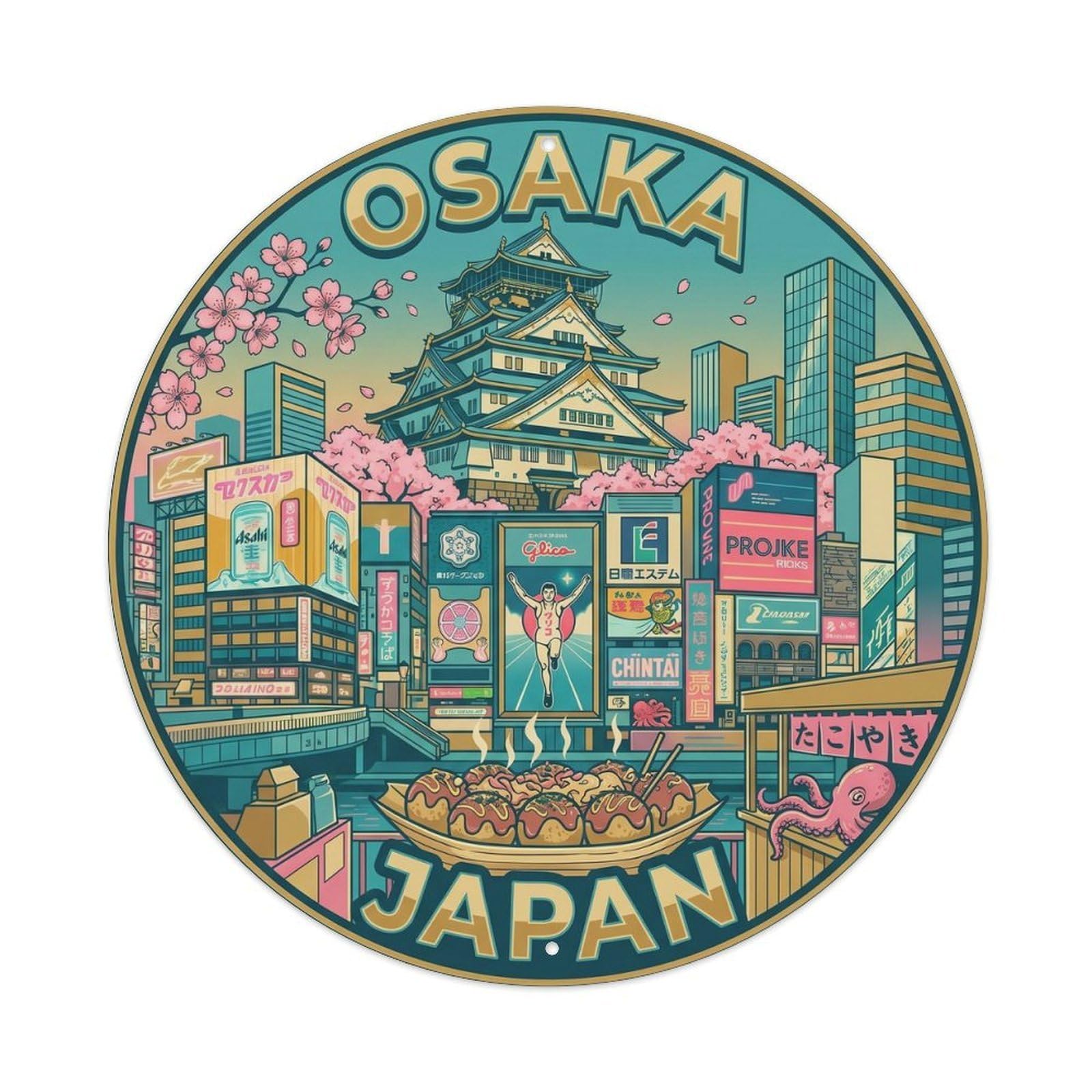 Yrnq 8X8inch Vintage Style Vintage Travel Osaka Japan Osaka Castle Metal Tin Sign