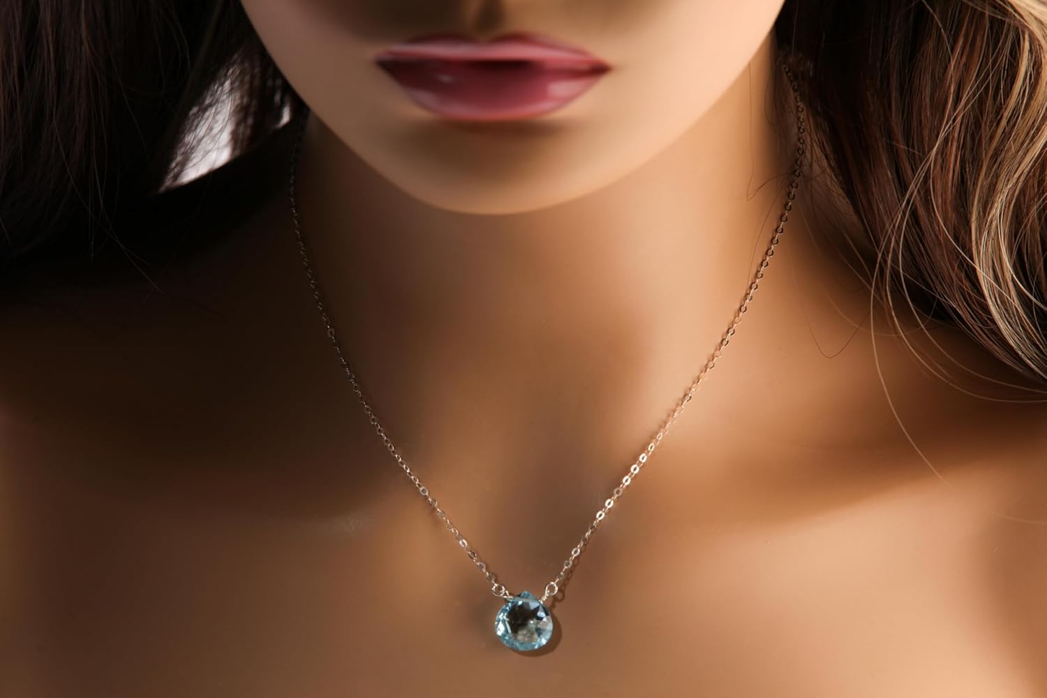 Swiss Blue Topaz Faceted Heart Briolette Teardrop AAA Quality 12.5mm Gemstone Pendant in 925 Sterling Silver,14K Gold Filled Chain Necklace