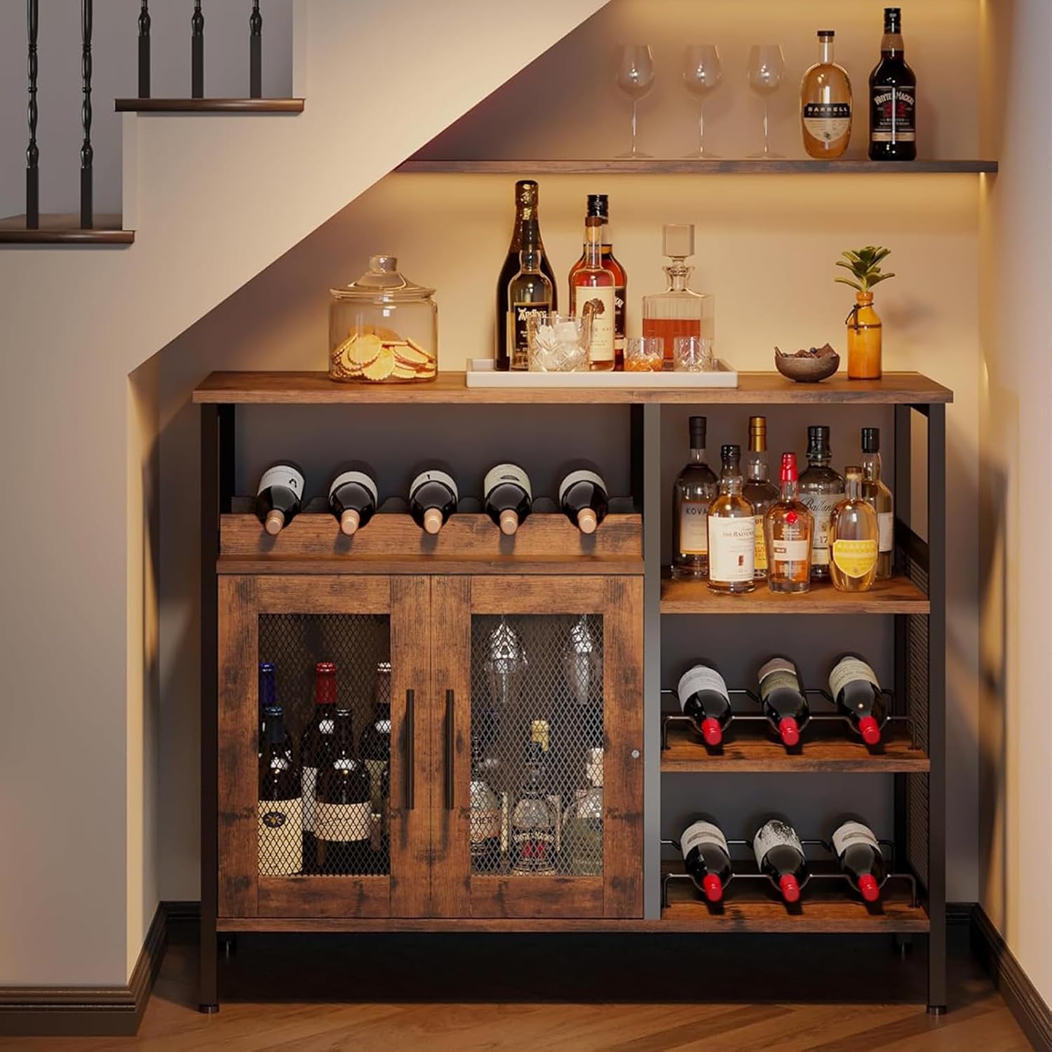 xixi-home ワインバーキャビネット 木製 酒棚 ディスプレイ ワイン