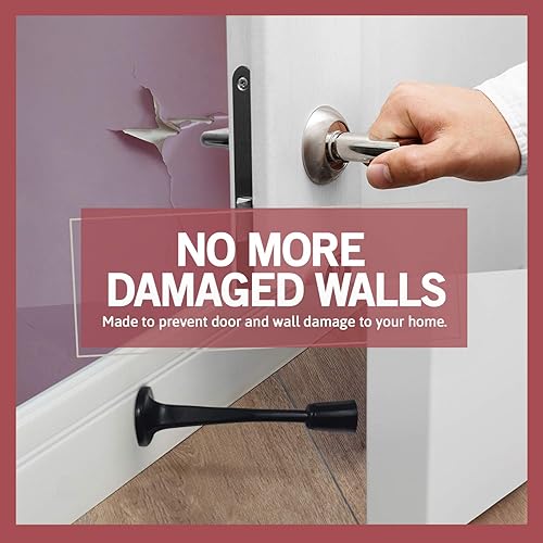 Miniatura 3 de Jack N'Drill - Tope de puerta rígido (paquete de 12) - Tope de puerta sólido negro inoxidable con puntas de goma duraderas Protege paredes y